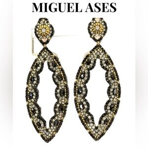 MUGUEL ASES~Black Quartz & Swarovski Cut-Out Marquise Earrings